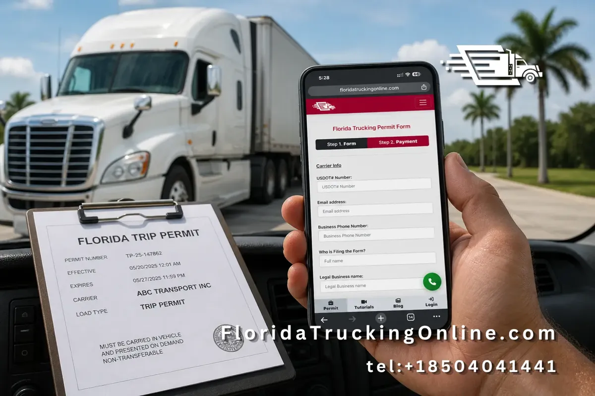 Florida trucking permit form on phone screen