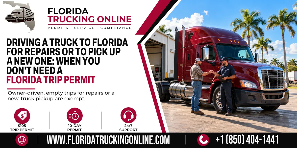 Florida Trip Permit not needed for an owner driving an empty truck to a Florida repair shop